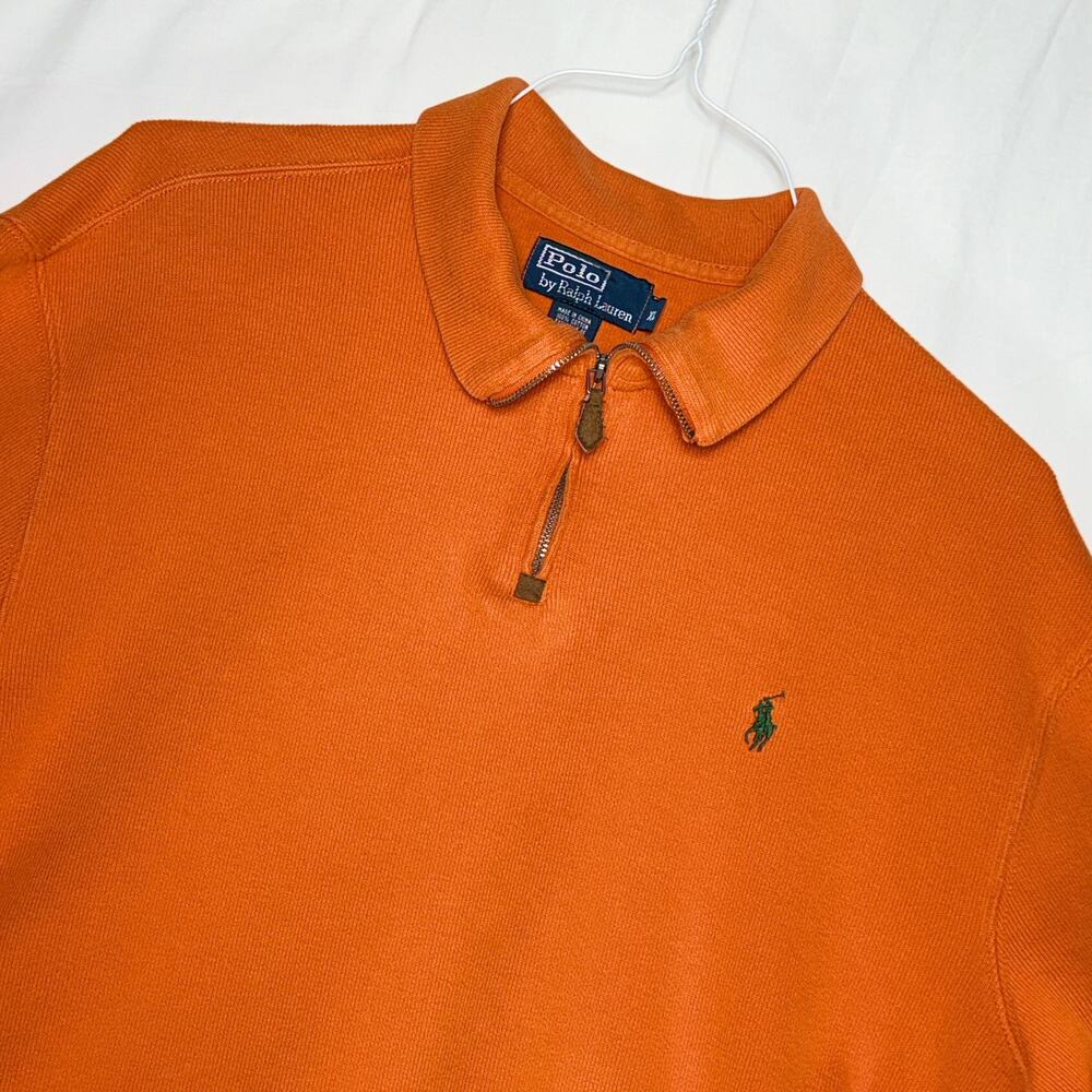 Polo Ralph Lauren Men's 1/4 Zip Sweater XL‎ Orange Pullover Logo